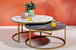 Soffbord Mystic Round - Marmor/Mässing Set med 2 Bord Ø90/80cm - KARE Design