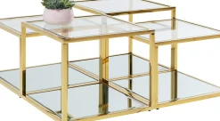 Soffbord Orion - Set med 4 Bord i Guld/Glas, 100x100cm - KARE Design