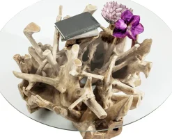 Soffbord Roots - Runt Bord Trärot och Glas, Ø100cm - KARE Design