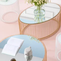 Soffbord Wire Oval - Mässing/Spegelglas, 90x60cm - KARE Design