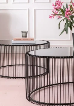 Soffbord Wire Oval - Svart/Glas, 90x60cm - KARE Design