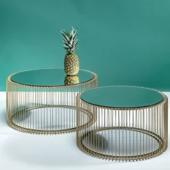 Soffbord Wire Rund - Set med 2 Bord Mässing/Spegelglas, Ø69/60cm - KARE Design