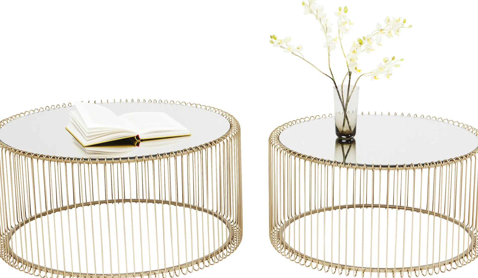 Soffbord Wire Rund - Set med 2 Bord Mässing/Spegelglas, Ø69/60cm - KARE Design