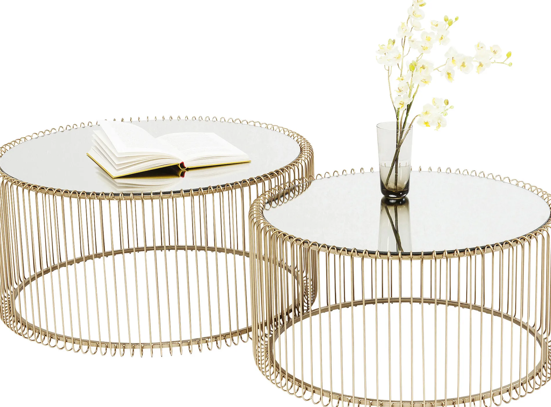Soffbord Wire Rund - Set med 2 Bord Mässing/Spegelglas, Ø69/60cm - KARE Design