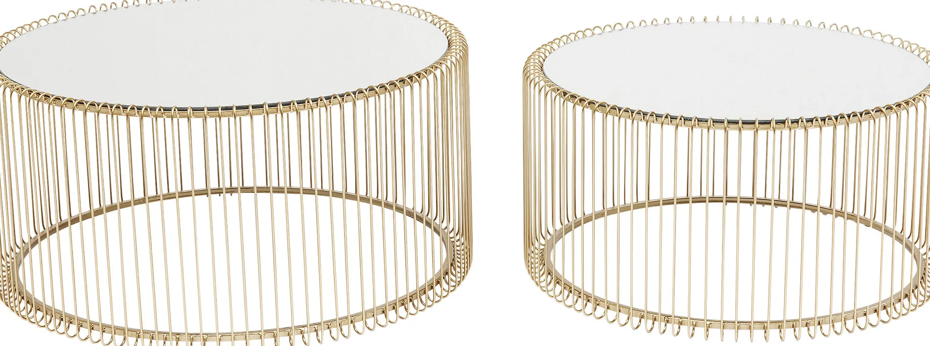 Soffbord Wire Rund - Set med 2 Bord Mässing/Spegelglas, Ø69/60cm - KARE Design