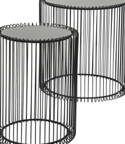 Soffbord Wire Rund - Set med 2 Svarta Sidobord/Svart Glas, Ø44/32,5cm - KARE Design