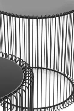 Soffbord Wire Rund - Set med 2 Svarta Sidobord/Svart Glas, Ø44/32,5cm - KARE Design