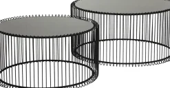 Soffbord Wire Rund - Set med 2 Svarta Bord/Svart Glas, Ø69/60cm - KARE Design