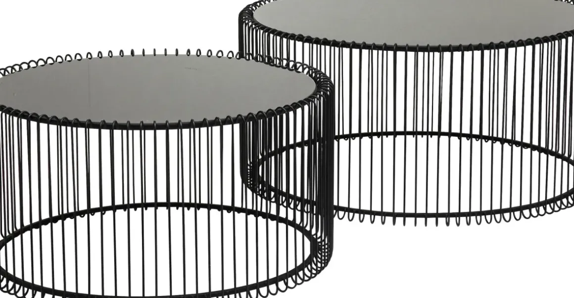 Soffbord Wire Rund - Set med 2 Svarta Bord/Svart Glas, Ø69/60cm - KARE Design