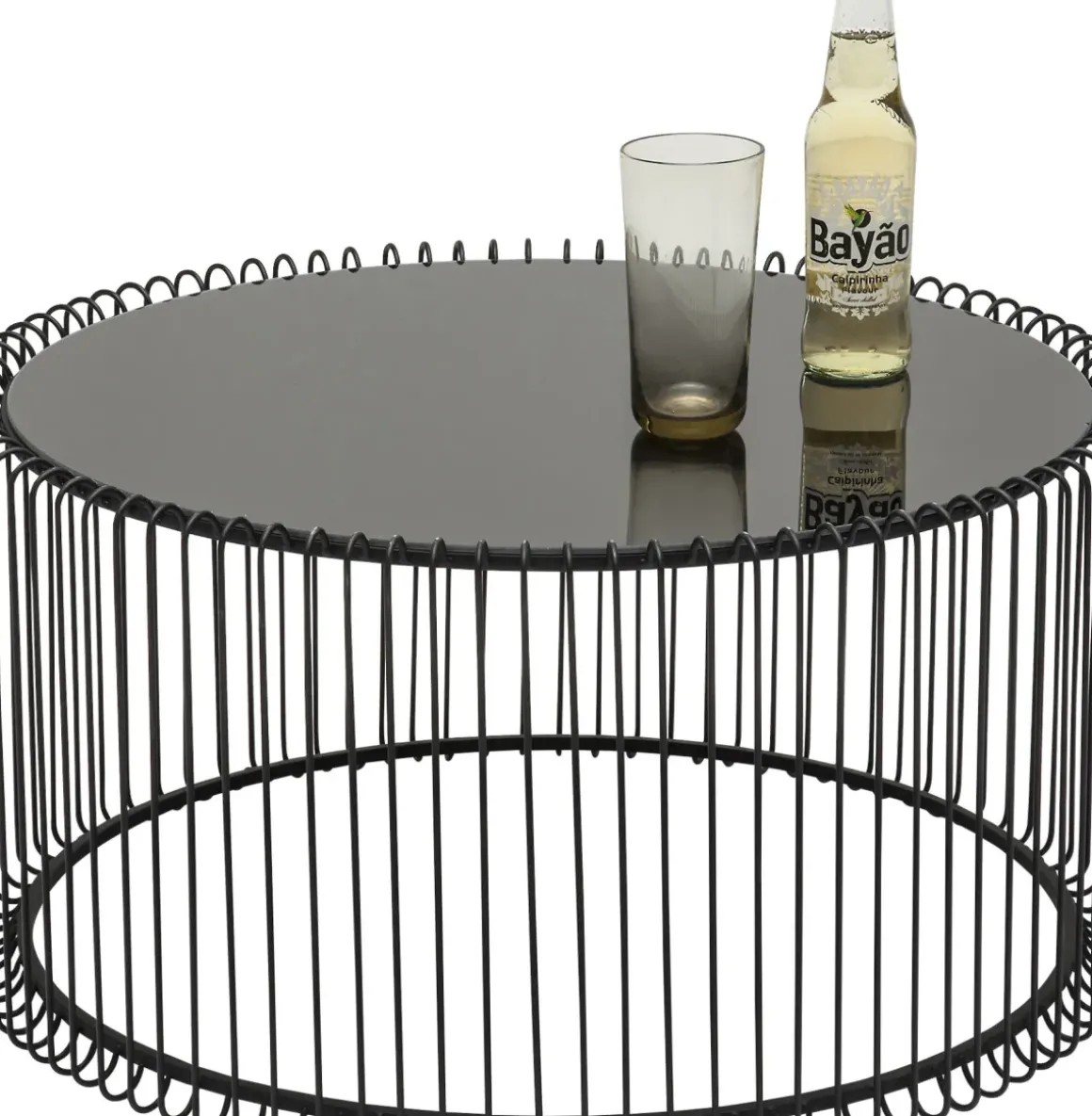 Soffbord Wire Rund - Set med 2 Svarta Bord/Svart Glas, Ø69/60cm - KARE Design