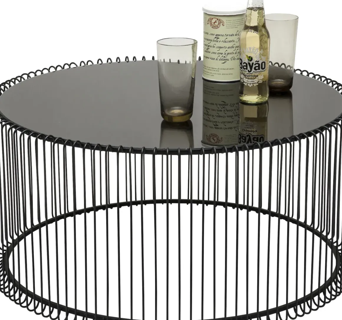 Soffbord Wire Rund - Set med 2 Svarta Bord/Svart Glas, Ø69/60cm - KARE Design