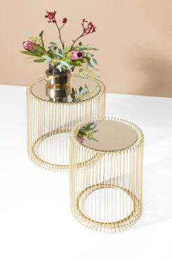 Soffbord Wire - Set med 2 Sidobord i Mässing/Spegelglas, Ø44/32,5cm - KARE Design