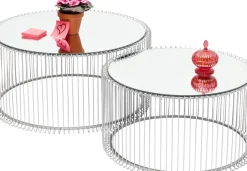Soffbord Wire - Set med 2 Silver Bord/Spegelglas, Ø69/60cm - KARE Design