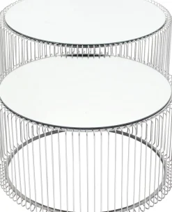Soffbord Wire - Set med 2 Silver Bord/Spegelglas, Ø69/60cm - KARE Design