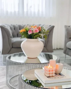 Soffbord Wire - Set med 2 Silver Bord/Spegelglas, Ø69/60cm - KARE Design