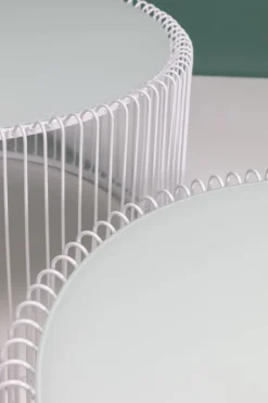 Soffbord Wire - Set med 2 Vita Bord/Vittglas, Ø69/60cm - KARE Design