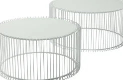 Soffbord Wire - Set med 2 Vita Bord/Vittglas, Ø69/60cm - KARE Design