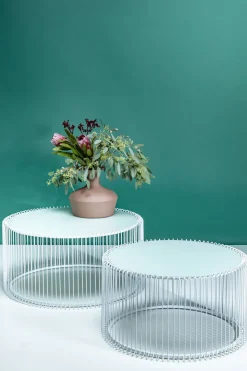 Soffbord Wire - Set med 2 Vita Bord/Vittglas, Ø69/60cm - KARE Design