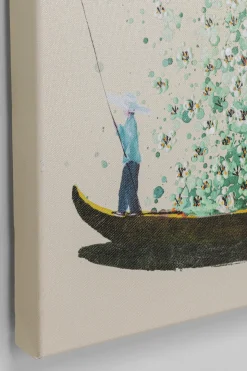 Tavla Flower Boat - Beige/Grön, 80x100cm - KARE Design