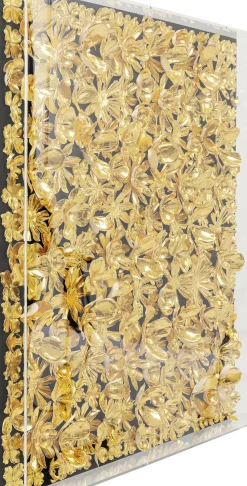 Tavla Flower Guld - 3D Blommor i Djup Plexiram, 80x80cm - KARE Design
