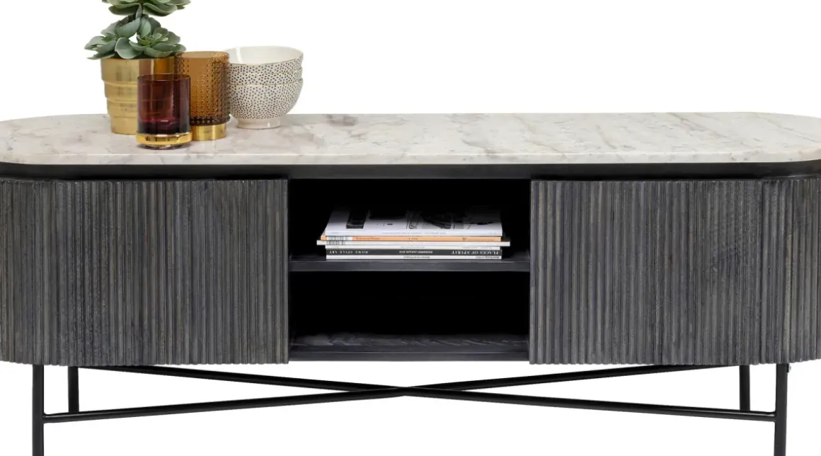 Tv-Bänk Glenn - Mörkgrå Trästruktur/Marmor, 54x150cm - KARE Design